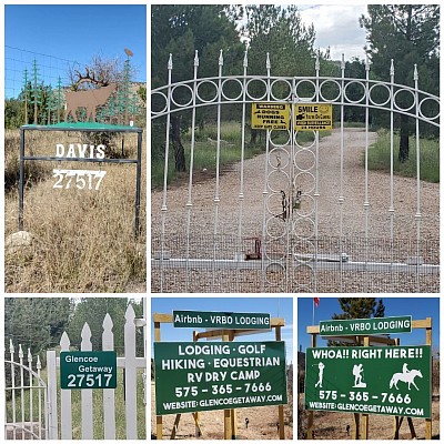Gate and signs at mile post 275 on north side of highway, this is your entrance