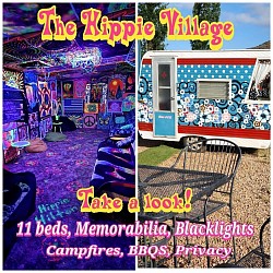 Hippie Village, Blacklights and the Groovy Ruby vintage trailer